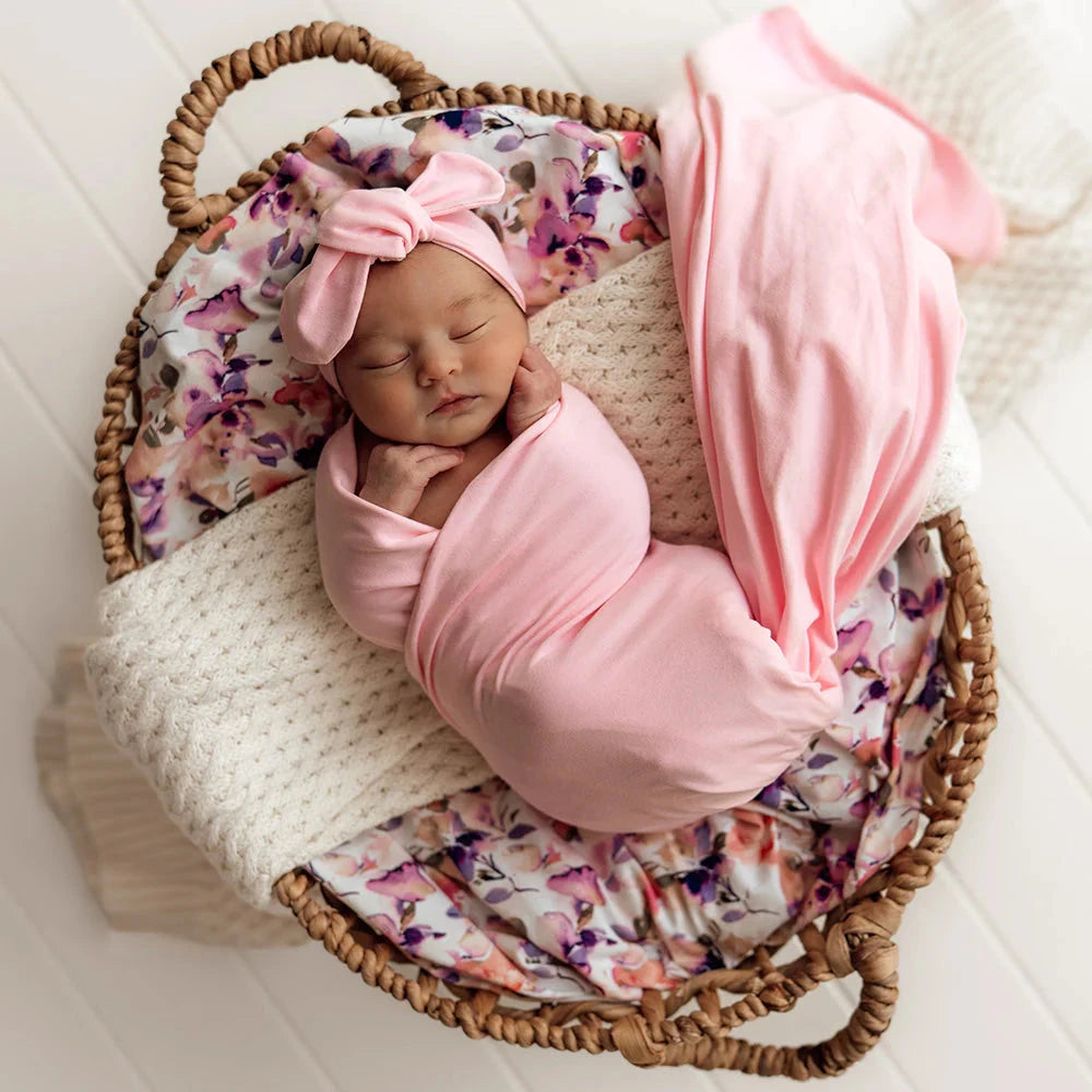 Snuggle Hunny - Organic Jersey Wrap & Topknot Set | Bubblegum Jersey Wrap Snuggle Hunny 