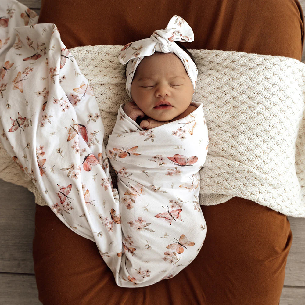 Snuggle Hunny - Organic Jersey Wrap & Topknot Set - Butterfly Jersey Wrap Snuggle Hunny 