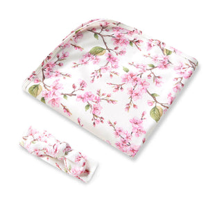 Snuggle Hunny - Organic Jersey Wrap & Topknot Set - Cherry Blossom