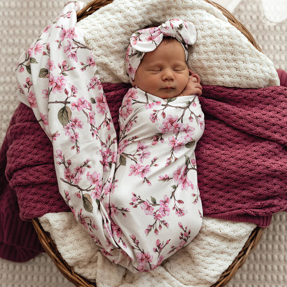 Snuggle Hunny - Organic Jersey Wrap & Topknot Set - Cherry Blossom Jersey Wrap Snuggle Hunny 