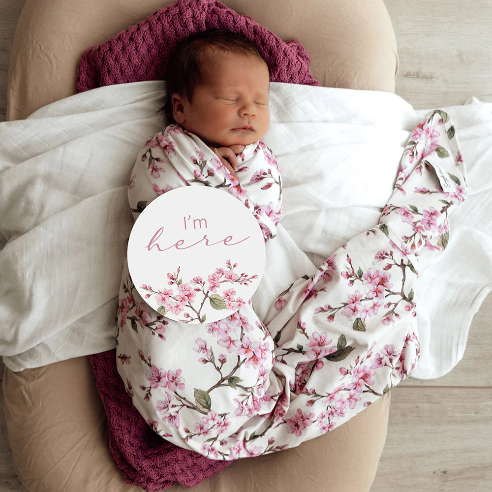 Snuggle Hunny Organic Jersey Wrap Topknot Set Cherry Blossom