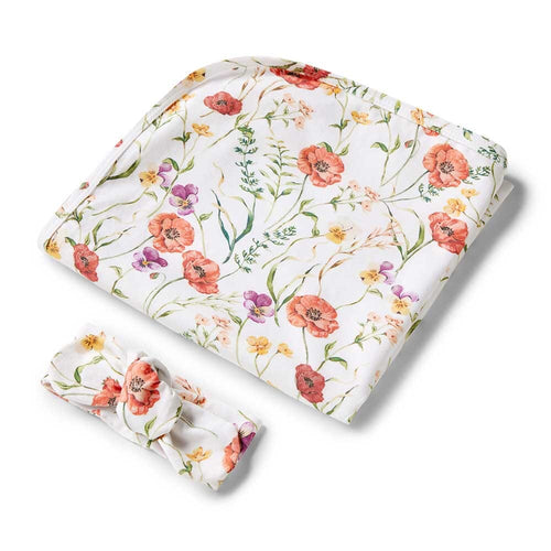 Snuggle Hunny Organic Jersey Wrap & Topknot Set - Meadow