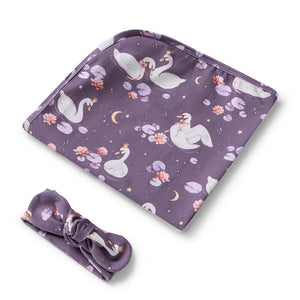 Snuggle Hunny - Organic Jersey Wrap & Topknot Set | Midnight Swan