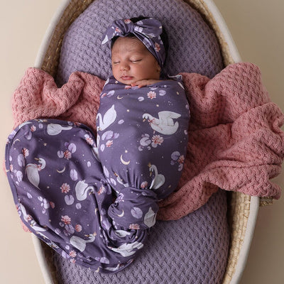 Snuggle Hunny - Organic Jersey Wrap & Topknot Set | Midnight Swan Jersey Wrap Snuggle Hunny 