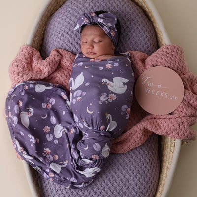 Snuggle Hunny - Organic Jersey Wrap & Topknot Set | Midnight Swan Jersey Wrap Snuggle Hunny 