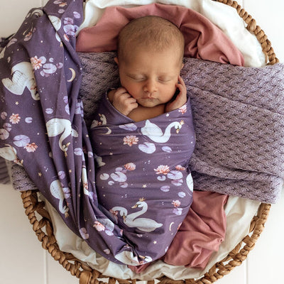 Snuggle Hunny - Organic Jersey Wrap & Topknot Set | Midnight Swan Jersey Wrap Snuggle Hunny 
