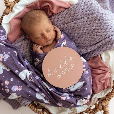 Snuggle Hunny - Organic Jersey Wrap & Topknot Set | Midnight Swan Jersey Wrap Snuggle Hunny 