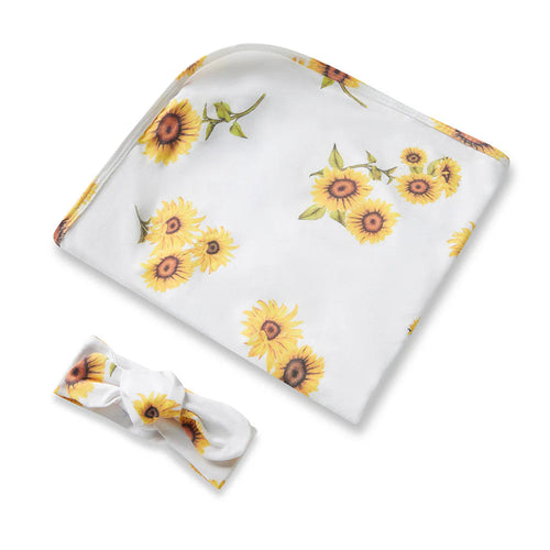 Snuggle Hunny - Organic Jersey Wrap & Topknot Set - Sunflower