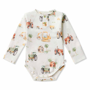 Snuggle Hunny - Organic Long Sleeve Bodysuit - Diggers & Tractors