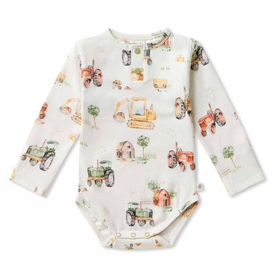 Snuggle Hunny Organic Long Sleeve Bodysuit - Diggers & Tractors Bodysuit Snuggle Hunny 