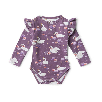 Snuggle Hunny - Organic Long Sleeve Bodysuit with Frill | Midnight Swan Bodysuit Snuggle Hunny 