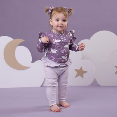 Snuggle Hunny - Organic Long Sleeve Bodysuit with Frill | Midnight Swan Bodysuit Snuggle Hunny 