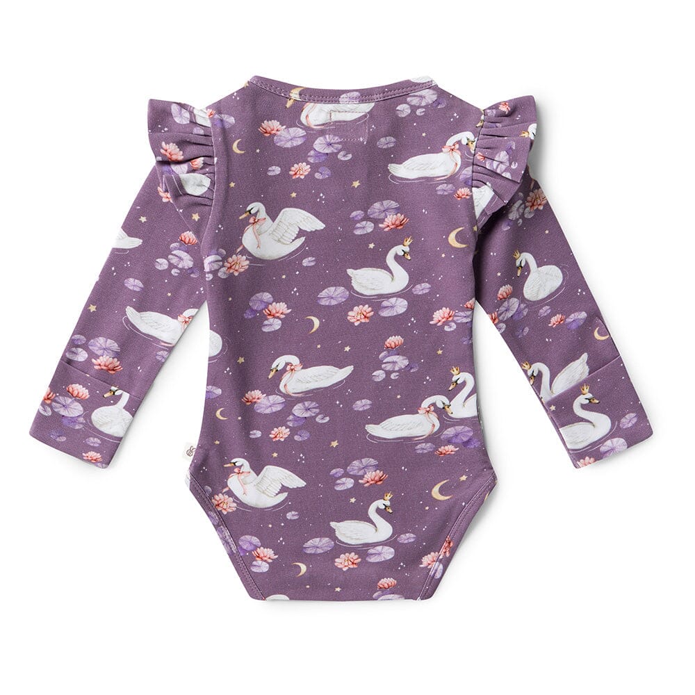 Snuggle Hunny - Organic Long Sleeve Bodysuit with Frill | Midnight Swan Bodysuit Snuggle Hunny 