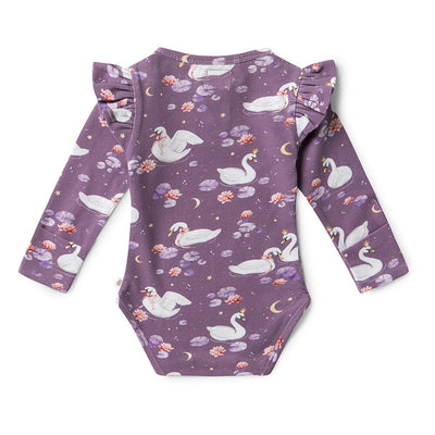 Snuggle Hunny - Organic Long Sleeve Bodysuit with Frill | Midnight Swan Bodysuit Snuggle Hunny 