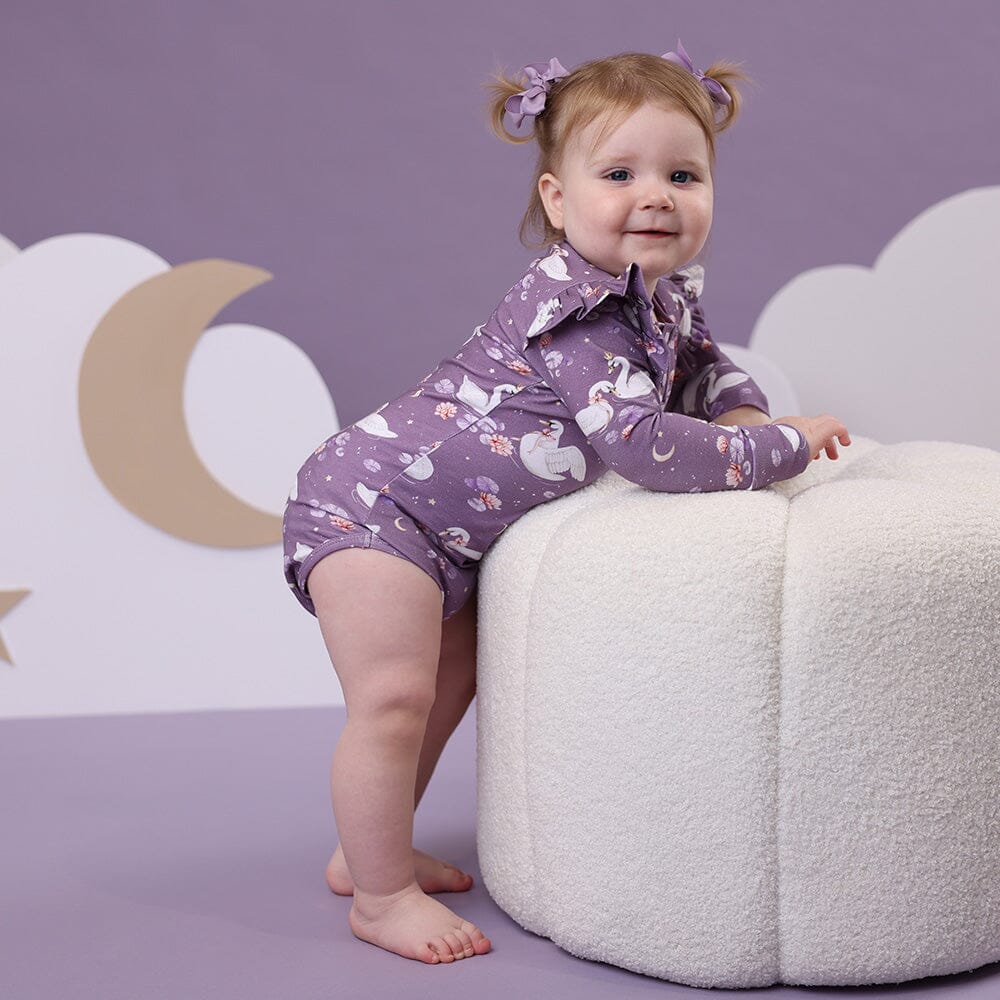 Snuggle Hunny - Organic Long Sleeve Bodysuit with Frill | Midnight Swan Bodysuit Snuggle Hunny 