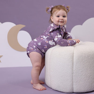 Snuggle Hunny - Organic Long Sleeve Bodysuit with Frill | Midnight Swan Bodysuit Snuggle Hunny 