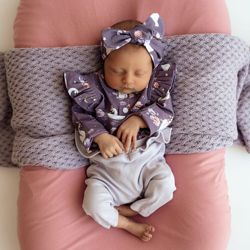 Snuggle Hunny - Organic Long Sleeve Bodysuit with Frill | Midnight Swan Bodysuit Snuggle Hunny 