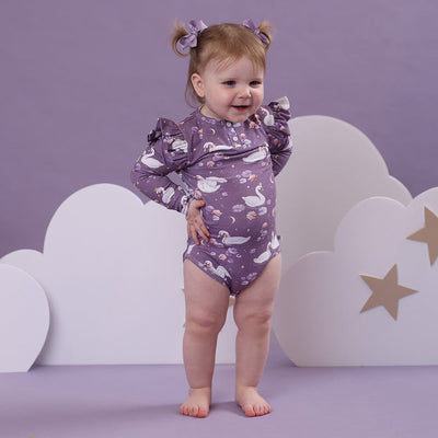Snuggle Hunny - Organic Long Sleeve Bodysuit with Frill | Midnight Swan Bodysuit Snuggle Hunny 