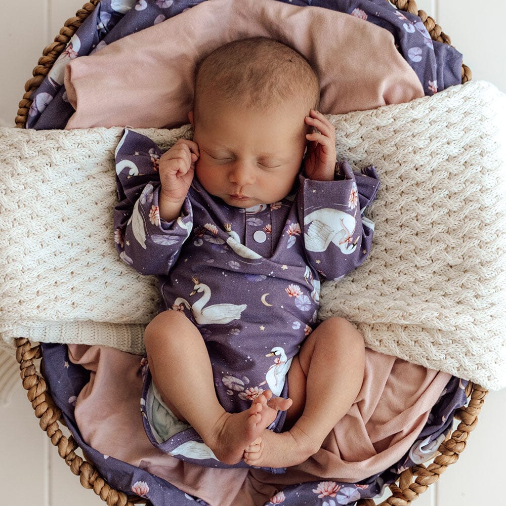 Snuggle Hunny - Organic Long Sleeve Bodysuit with Frill | Midnight Swan Bodysuit Snuggle Hunny 