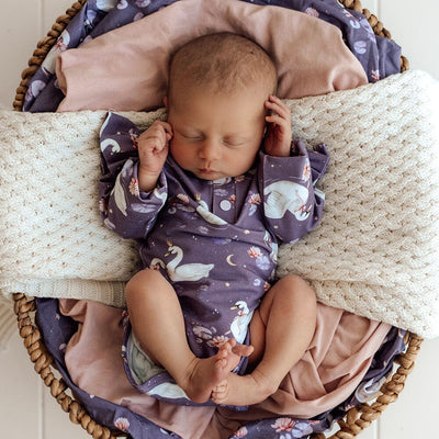 Snuggle Hunny - Organic Long Sleeve Bodysuit with Frill | Midnight Swan Bodysuit Snuggle Hunny 