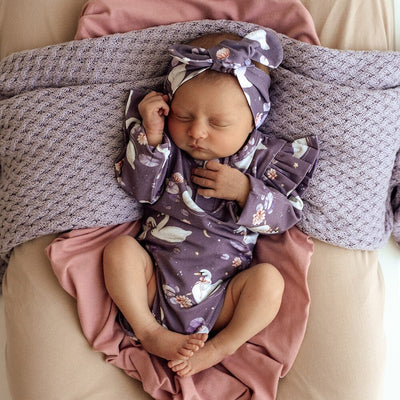 Snuggle Hunny - Organic Long Sleeve Bodysuit with Frill | Midnight Swan Bodysuit Snuggle Hunny 