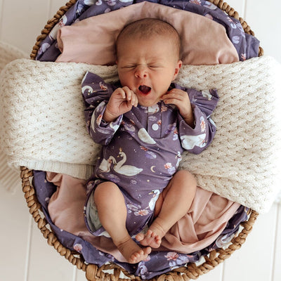 Snuggle Hunny - Organic Long Sleeve Bodysuit with Frill | Midnight Swan Bodysuit Snuggle Hunny 