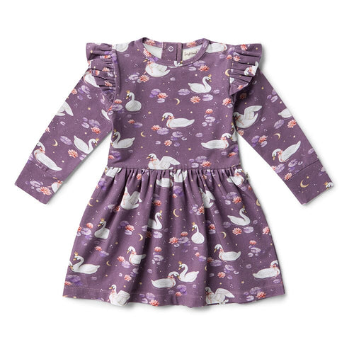 Snuggle Hunny - Organic Long Sleeve Dress | Midnight Swan