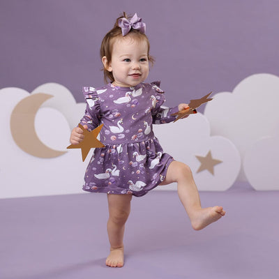 Snuggle Hunny - Organic Long Sleeve Dress | Midnight Swan Long Sleeve Dress Snuggle Hunny 