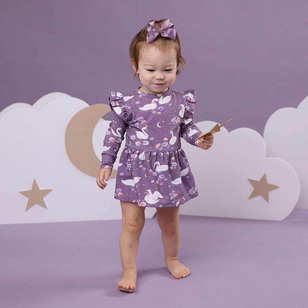 Snuggle Hunny - Organic Long Sleeve Dress | Midnight Swan Long Sleeve Dress Snuggle Hunny 