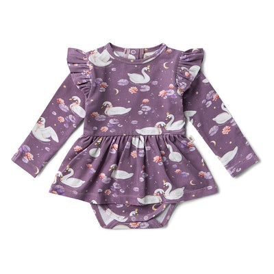 Snuggle Hunny - Organic Long Sleeve Dress | Midnight Swan Long Sleeve Dress Snuggle Hunny 