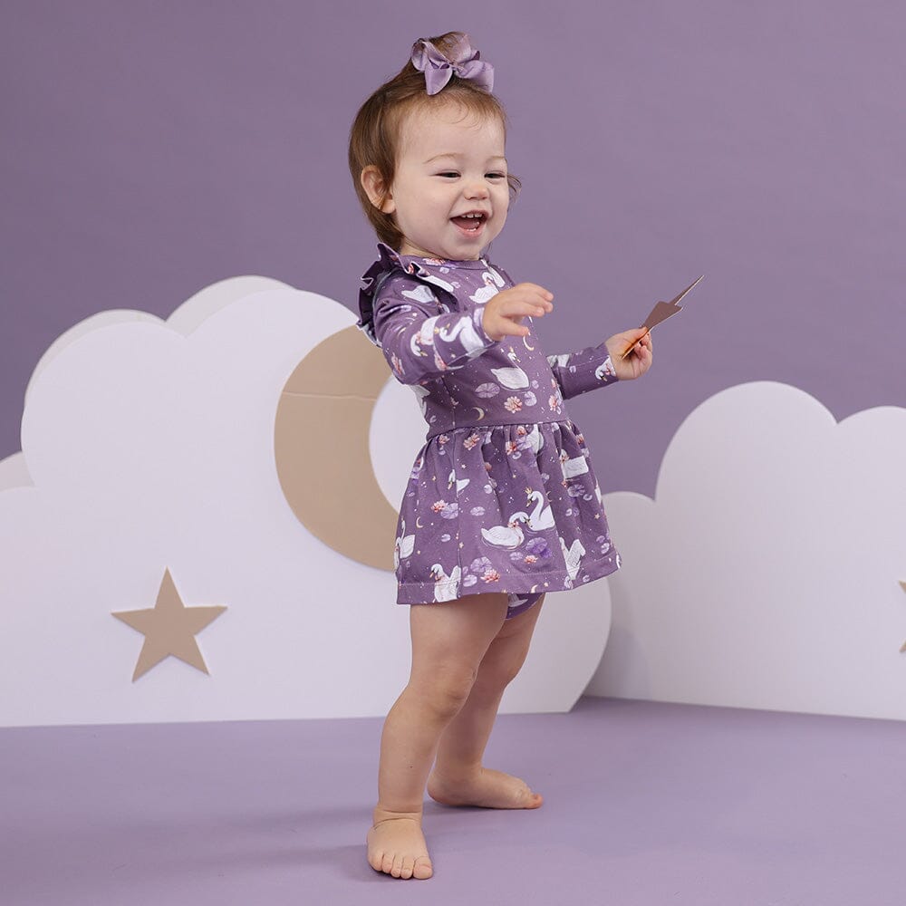Snuggle Hunny - Organic Long Sleeve Dress | Midnight Swan Long Sleeve Dress Snuggle Hunny 