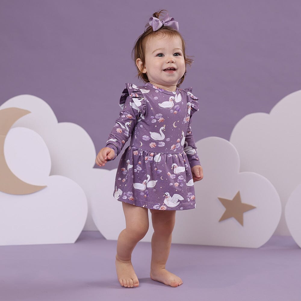 Snuggle Hunny - Organic Long Sleeve Dress | Midnight Swan Long Sleeve Dress Snuggle Hunny 