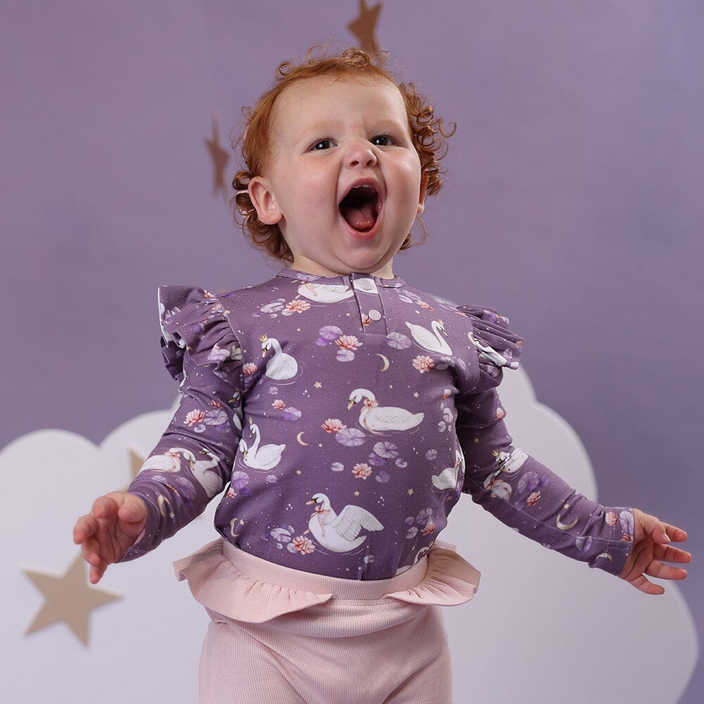 Snuggle Hunny - Organic Long Sleeve Top with Frill | Midnight Swan Long Sleeve Top Snuggle Hunny 