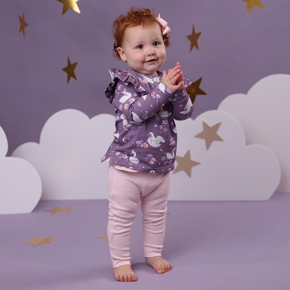 Snuggle Hunny - Organic Long Sleeve Top with Frill | Midnight Swan Long Sleeve Top Snuggle Hunny 