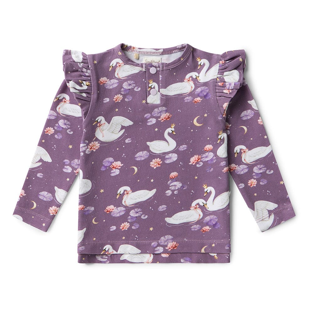 Snuggle Hunny - Organic Long Sleeve Top with Frill | Midnight Swan Long Sleeve Top Snuggle Hunny 