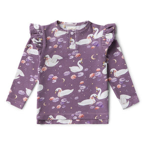 Snuggle Hunny - Organic Long Sleeve Top with Frill | Midnight Swan