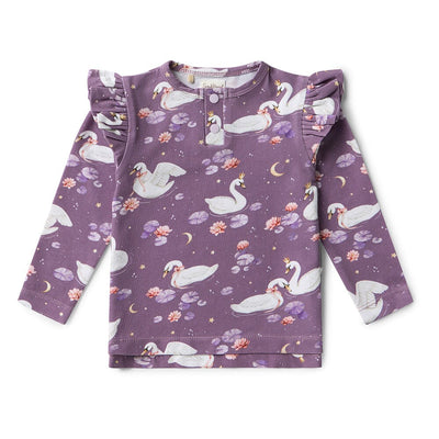 Snuggle Hunny - Organic Long Sleeve Top with Frill | Midnight Swan Long Sleeve Top Snuggle Hunny 
