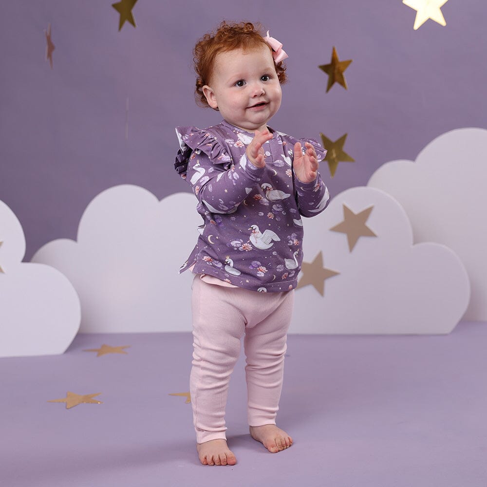 Snuggle Hunny - Organic Long Sleeve Top with Frill | Midnight Swan Long Sleeve Top Snuggle Hunny 