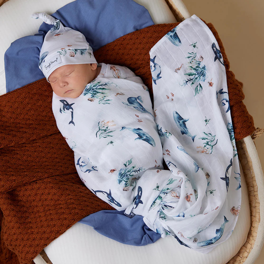 Snuggle Hunny - Organic Muslin Wrap - Ocean Muslin Wrap Snuggle Hunny 