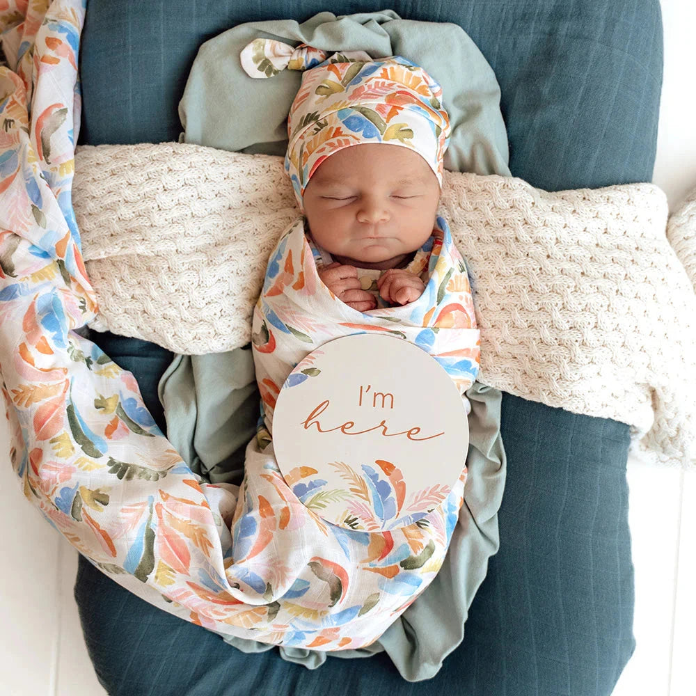 Snuggle Hunny - Organic Muslin Wrap | Summer Palm Muslin Wrap Snuggle Hunny 