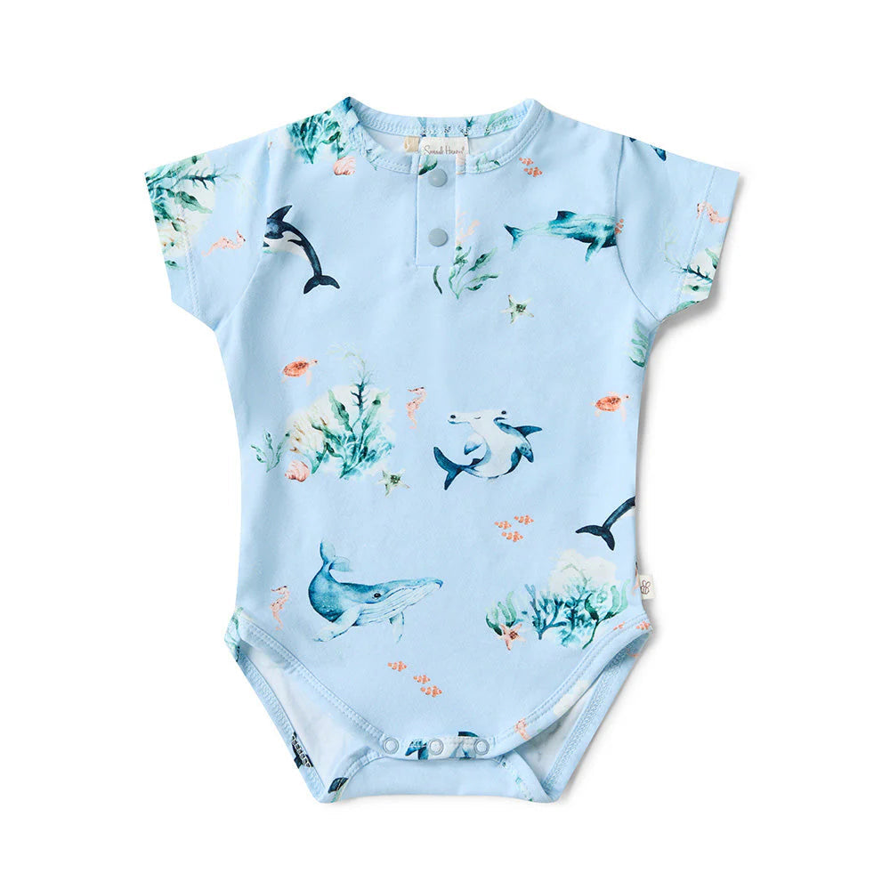 Snuggle Hunny - Organic Short Sleeve Bodysuit - Blue Ocean Bodysuit Snuggle Hunny 