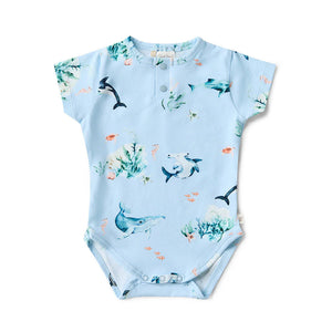 Snuggle Hunny - Organic Short Sleeve Bodysuit - Blue Ocean