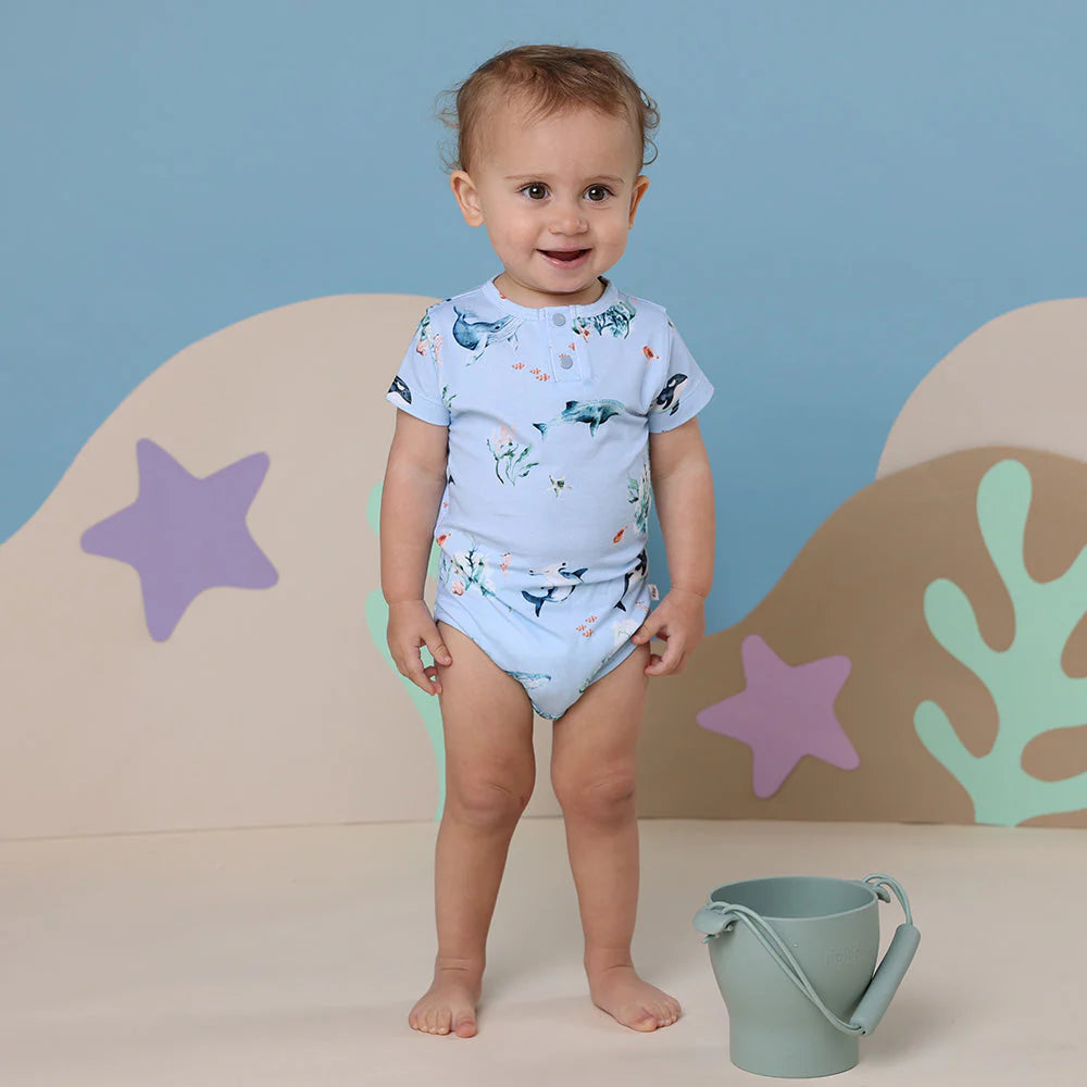 Snuggle Hunny - Organic Short Sleeve Bodysuit - Blue Ocean Bodysuit Snuggle Hunny 