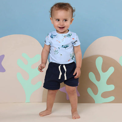 Snuggle Hunny - Organic Short Sleeve Bodysuit - Blue Ocean Bodysuit Snuggle Hunny 