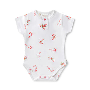 Snuggle Hunny - Organic Short Sleeve Bodysuit Candy Cane