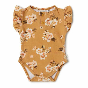 Snuggle Hunny - Organic Short Sleeve Bodysuit - Golden Flower