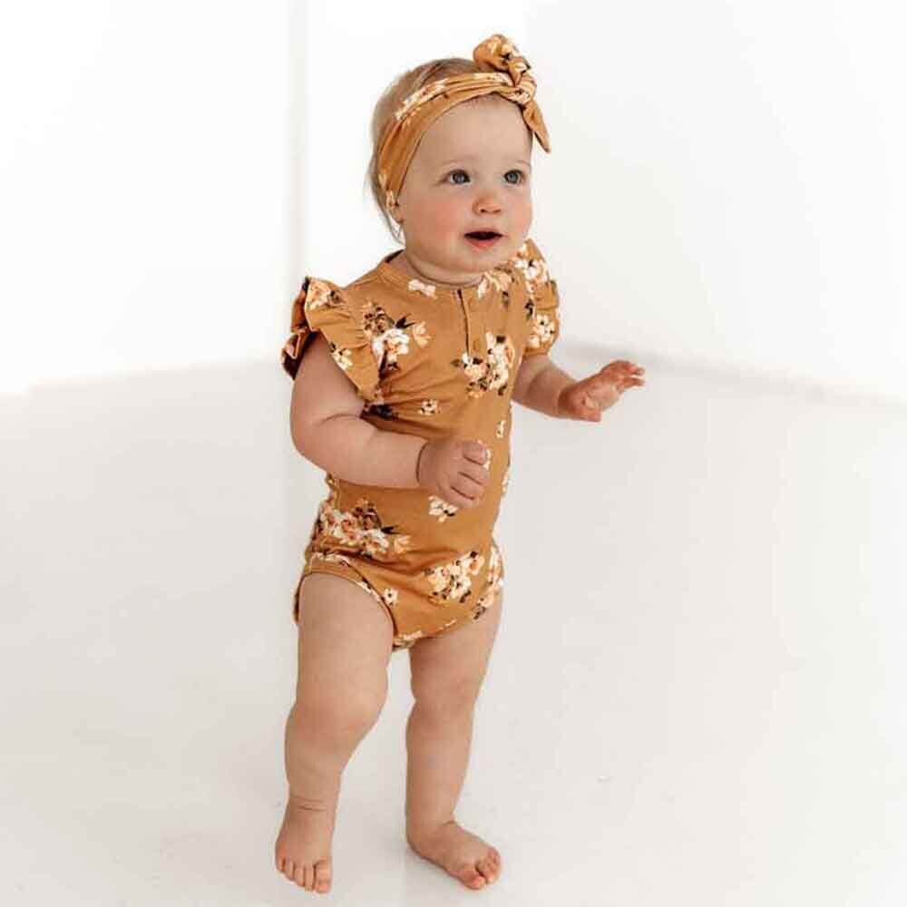 Snuggle Hunny - Organic Short Sleeve Bodysuit - Golden Flower Bodysuit Snuggle Hunny 