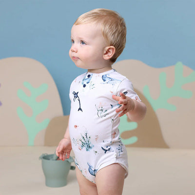 Snuggle Hunny - Organic Short Sleeve Bodysuit - Ocean Bodysuit Snuggle Hunny 