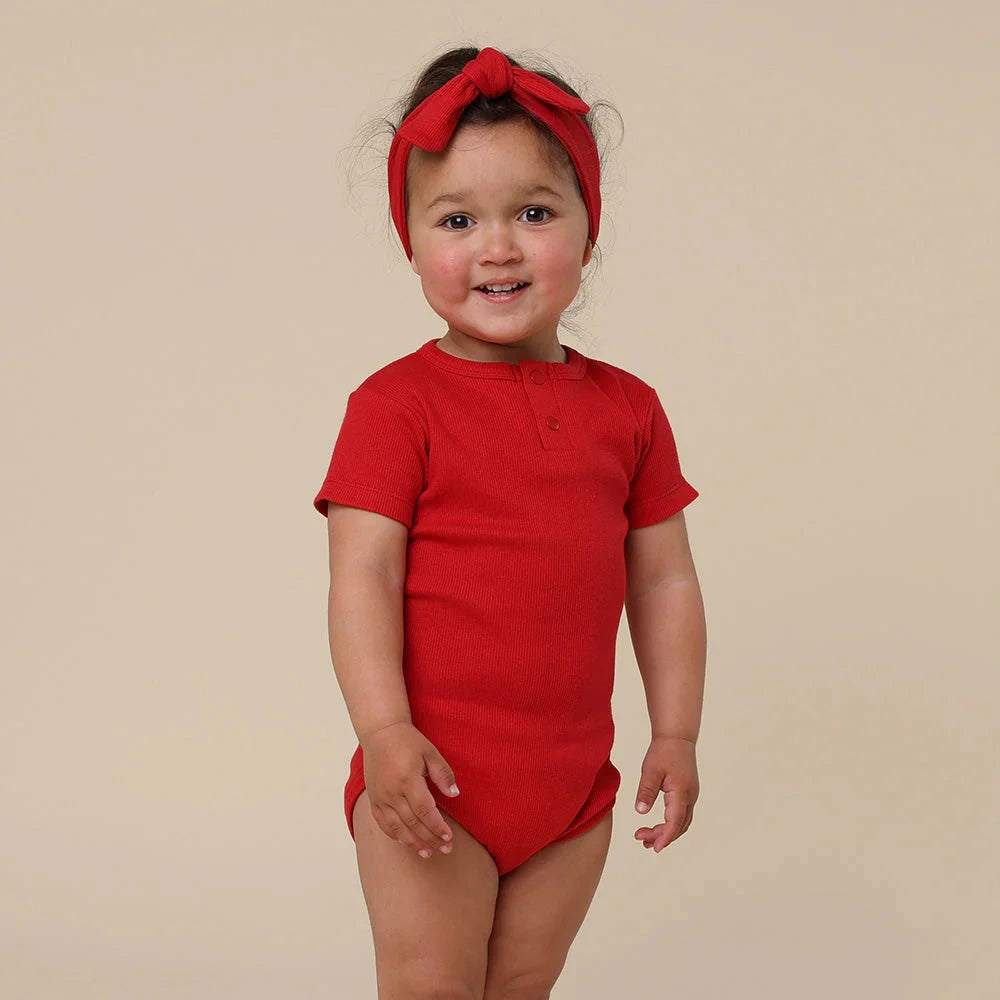 Snuggle Hunny - Organic Short Sleeve Bodysuit | Red Bodysuit Snuggle Hunny 