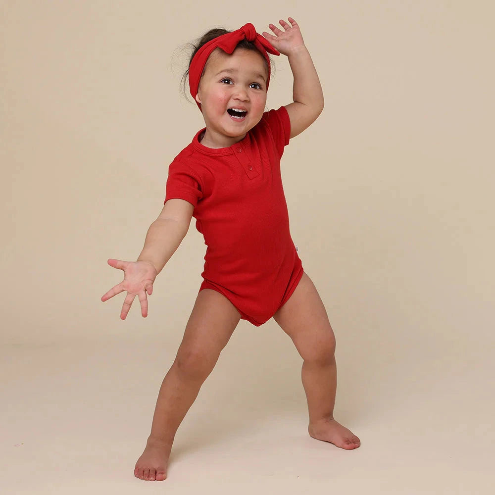 Snuggle Hunny - Organic Short Sleeve Bodysuit | Red Bodysuit Snuggle Hunny 